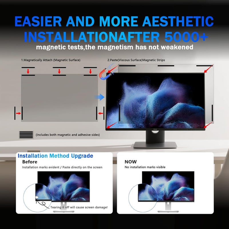 Phimoos [2 Pack] Magnetic Computer Privacy Screen Filter 24 Inch for Frameless Monitor 16:9 Aspect Ratio, Removable Anti Glare Blue Light Protector, Double Sided Reversible Eye Care 24in Film - Image 5